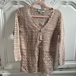 Liz Claiborne Crochet Cardigan in Beige